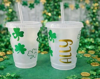 Gepersonaliseerde St. Patrick's Day-beker | Beker met klaver en rietje van 16 oz