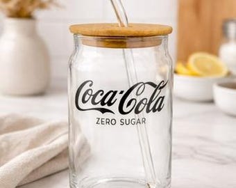 Kopje cola zero glas | Bamboe deksel en glazen rietje