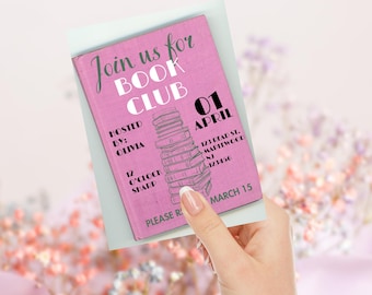Editable Book Club Invitation Template | Pink Design (5x7 in)