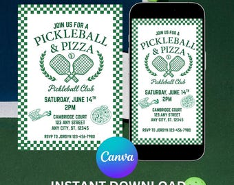 Pickleball Pizza Party Invitation Template | Canva Editable (Digital Download)