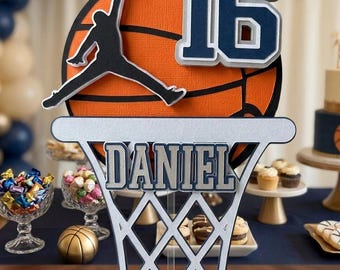 Custom 3D Basketball Cake Topper, Personalized Name and Age Sports Theme Party Decor, Handmade Multi-Layer Paper Cake Decoration