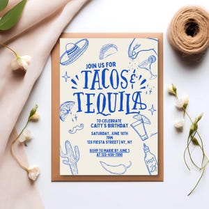 Invitación para fiesta de tacos y tequila / Plantilla Canva editable de 5x7 / Se requiere Canva Pro / Invitación para fiesta editable e imprimible