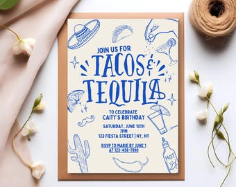 Tacos & Tequila Fiesta Party Invitation | 5x7 Editable Canva Template | Canva Pro Required | Printable Editable Party Invite Download