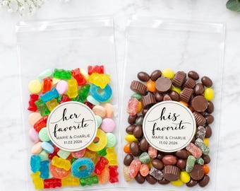 Zijn en haar favoriete bedankzakjes, aangepaste trouwbedankjes, gepersonaliseerde labels, vrijgezellenfeest, welkomsttassen