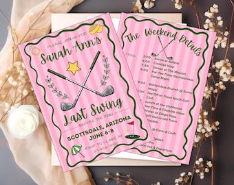Golf Bachelorette Invitation | Last Swing Before the Ring, Editable Canva Template (Digital)