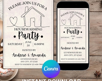 Editable Housewarming Invitation | Modern Minimalist Design | 5x7 & 1080x1920 | Printable or Digital Text |Canva Template | Instant Download