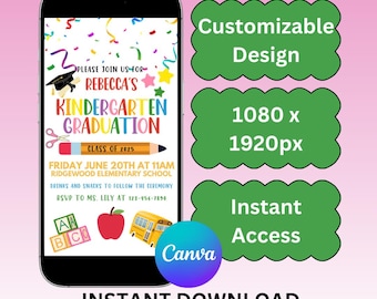 Editable Kindergarten Graduation Invitation | Canva Template (Digital Download)