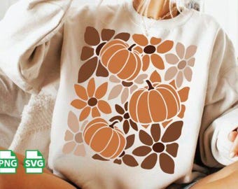 Pumpkin Floral Boho Fall Shirt DTF Transfer, Ready to Press