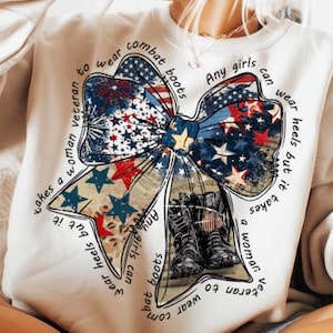 Transferencia de calor DTF lista para imprimir con coqueta de lazo patriótico, transferencia DTF patriótica, diseño de camiseta con lazo del 4 de julio