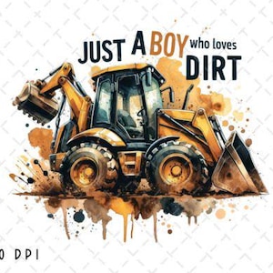 TRANSFERENCIA DTF para niños que aman la tierra, listo para imprimir, transferencia de calor, diseño de transferencia DTF para camión volquete juvenil.