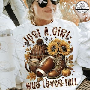 Just a girl who loves fall DTF transfer, sublimation transfer, ready to press heat transfer, cute fall shirt design, pumpkin season