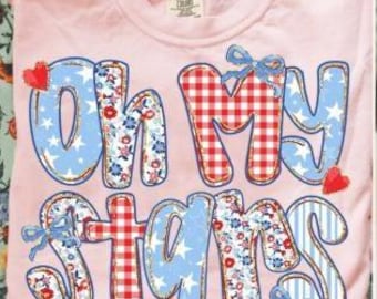 Oh My Stars 4th July DTF Transfer, Preppy Patriotic Design