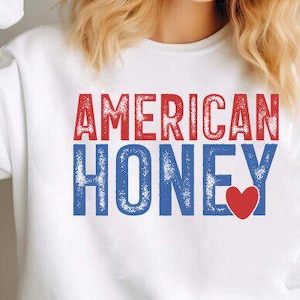 Transferencia de calor DTF lista para imprimir con miel americana para el 4 de julio, transferencia DTF patriótica, diseño de camiseta para el 4 de julio