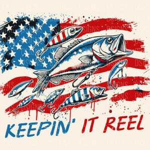 Keepin it reel drapeau patriotique des Etats-Unis DTF TRANSFER prêt à presser le transfert de chaleur, laissez la liberté bobine conception de chemise patriotique, chemise de pêche