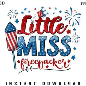 petite miss pétard transfert DTF du 4 juillet prêt à presser transfert à chaud, transfert patriotique dtf, conception de t-shirt du quatrième juillet