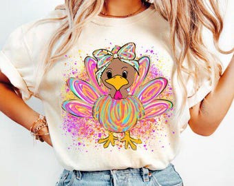 DTF-overdracht Turkije herfstmeisje, shirtontwerp Thanksgiving