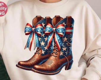 American Cowgirl Patriotic Boots DTF Transfer, Ready To Press