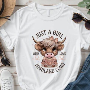 Solo una chica que ama a las vacas de las tierras altas TRANSFERENCIAS DTF listas para presionar transferencia de calor, diseño de camiseta de animales divertidos, diseño de camiseta de vaca linda