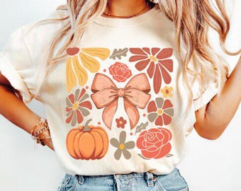 Fall Floral Pumpkin Bow – DTF Transfer, Ready To Press
