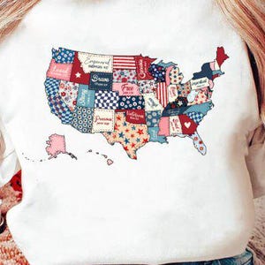 Preppy USA Landkarte 4. Juli DTF TRANSFER bereit zum Pressen von Hitzetransfer, Vaterländischen dtf Bügeln, 4