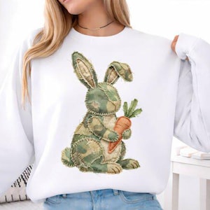 Camo påskhare patchwork DTF transfer, färdig att tryckas, påsktröja design