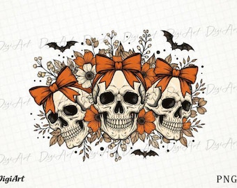 Halloween Floral Skull DTF Transfer, Fall Shirt Heat Transfer