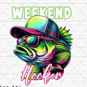 Transferencias DTF de pesca de lubina neón de fin de semana, transferencias de calor listas para presionar, diseño de transferencia DTF de pesca