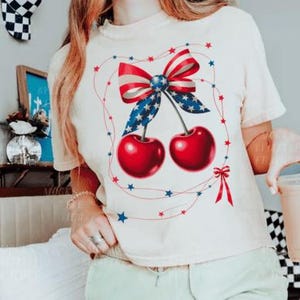 Coquette cherry 4 de julio DTF TRANSFER listo para imprimir transferencia de calor, transferencia dtf patriótica, diseño de camiseta de cereza