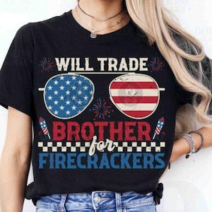 Irmão engraçado irmã 4 de julho DTF TRANSFERÊNCIA pronto para prensar transferência de calor, transferência DTF patriótica, design de camiseta de troca de irmão