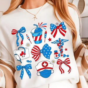 Infirmière patriotique clipart collage quatrième juillet DTF TRANSFERT prêt à presser transfert de chaleur, transfert patriotique dtf, conception de tshirt infirmière 4 juillet