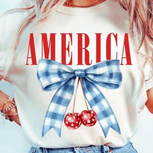Vintage America wiśnie 4 lipca DTF TRANSFER gotowy do prasowania transferu termicznego, patriotyczna koszulka kolażowa, patriotyczny projekt koszulki kolażowej
