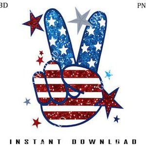 Signe de la paix patriotique scintillant 4 juillet DTF TRANSFER prêt à presser transfert thermique, chemise de collage patriotique, conception de chemise de collage patriotique