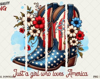 America Cowgirl Boots 4th July Patriotic DTF Transfer