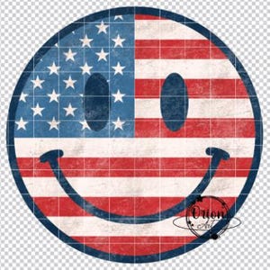 Retro patriottische smiley DTF-OVERDRACHT klaar om te drukken warmteoverdracht, retro rood-wit-blauw ontwerp, shirtontwerp 4 juli
