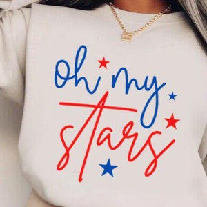 Transferts DTF patriotiques rigolos Oh my stars, transfert à chaud prêt à presser, design rétro rouge, blanc et bleu, design de chemise du 4 juillet