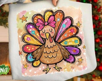 DTF-overdracht Turkije herfstmeisje, shirtontwerp Thanksgiving
