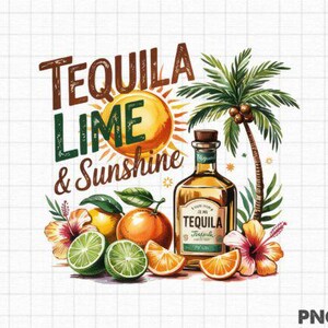 Tequila lime und sunshine DTF TRANSFERS bereit, Wärme zu übertragen, niedliches Shirt-Design, Tequila Sommer-Shirt-Design