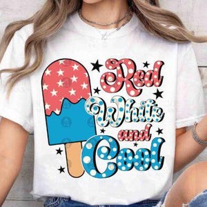Rood, wit en koel DTF-OVERDRACHT van 4 juli, klaar om te drukken, hitteoverdracht, patriottisch ijs dtf-overdracht, tshirtontwerp van 4 juli
