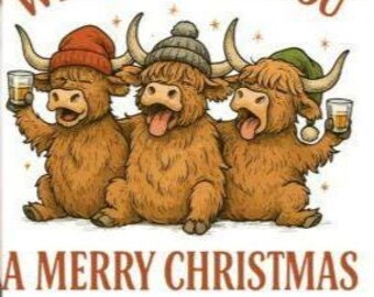 Funny Highland Cow Christmas DTF Transfer - Ready To Press
