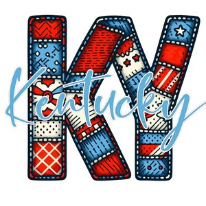 Patchwork retro KY Kentucky 4th july DTF TRANSFERS bereit, Wärmetransfer zu bügeln