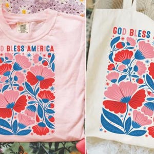 Boho Blumen Gott segnen Amerika 4. Juli DTF TRANSFER bereit, Hitzetransfer, Vaterländischen dtf Transfer, 4. Juli Tshirt Design zu drücken