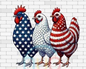 Patriotic Chickens DTF Transfer, 4th July Shirt Design