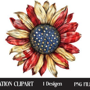 Transferencia de calor DTF de girasol patriótico, lista para imprimir, transferencia de calor DTF patriótica, diseño de camiseta del 4 de julio, girasol listo para imprimir