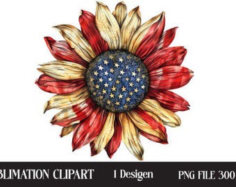 DTF-overdracht patriottische zonnebloem, shirtontwerp 4 juli
