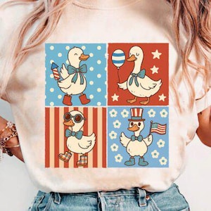 Canard mignon transfert DTF du quatrième juillet prêt à presser transfert à chaud, transfert patriotique dtf, conception de t-shirt canards