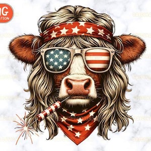 Génisse du 4 juillet, transfert de chaleur DTF prêt à presser, chemise de collage patriotique, conception de chemise de collage patriotique