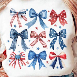 Patriottische strikken collage DTF-OVERDRACHT klaar om te drukken warmteoverdracht, retro rood-wit en blauw ontwerp, shirtontwerp 4 juli