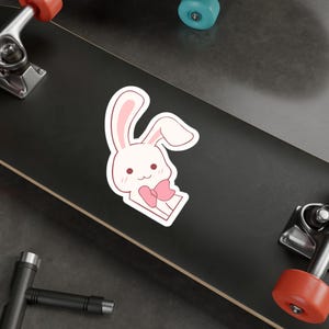 Cute Kawaii Bunny Sticker, Pink Rabbit Vinyl Sticker for Laptop, Water Bottle, Journal, Aesthetic Stationery, Pastel Bunny Decal