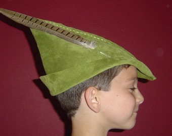 Chld's Hat Moss Green Suede Robin Hood / Peter Pan