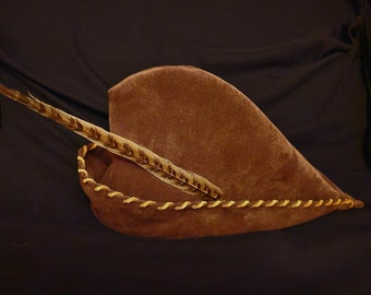 Robin Hood or Woodsman Hat - Dark Brown Suede, Caramel Trim